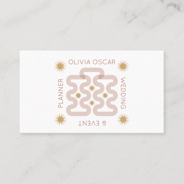 Modern Sun Stars Terracotta Lines Unique Stylish Business Card (Front)