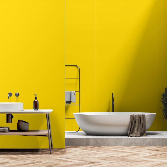 Modern Sun Yellow Plain Solid Colour Wallpaper (Bathroom)