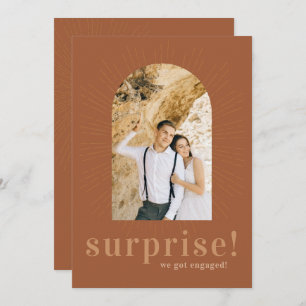 Modern Sunburst Arch   Surprise We Got Engaged  Thank You Card