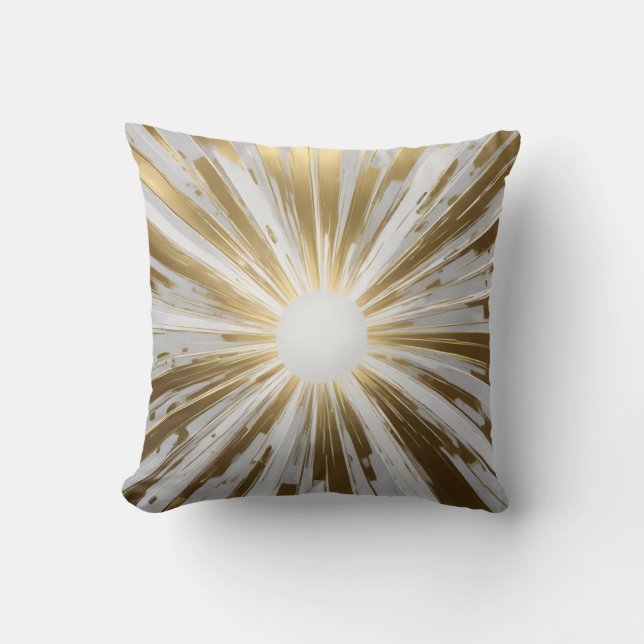 Modern Sunburst in Gold and White Cushion (Front)