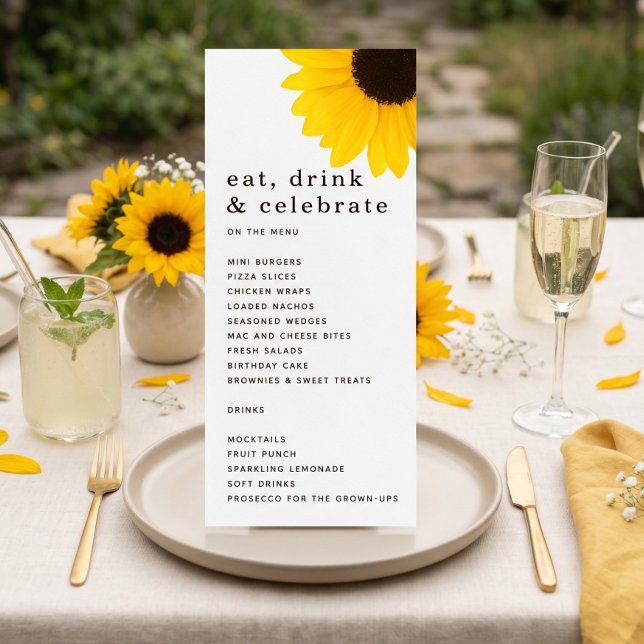 Modern Sunflower 18th Birthday Party Menu card (Creator Uploaded)