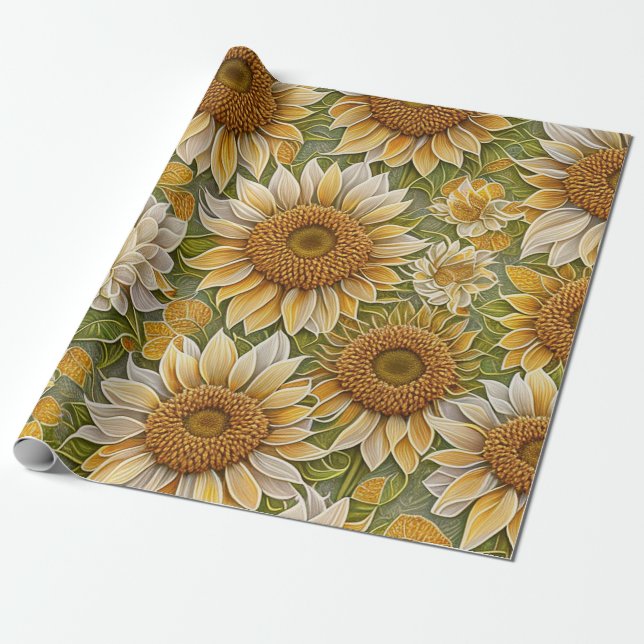 Modern Sunflower Beautiful Collection Wrapping Paper (Unrolled)