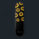 Modern Sunflower Black Personalised Skateboard<br><div class="desc">Stand out from the crowd with this trendy yellow sunflowers on black skateboard deck. Use the template tools to personalise with a name.</div>