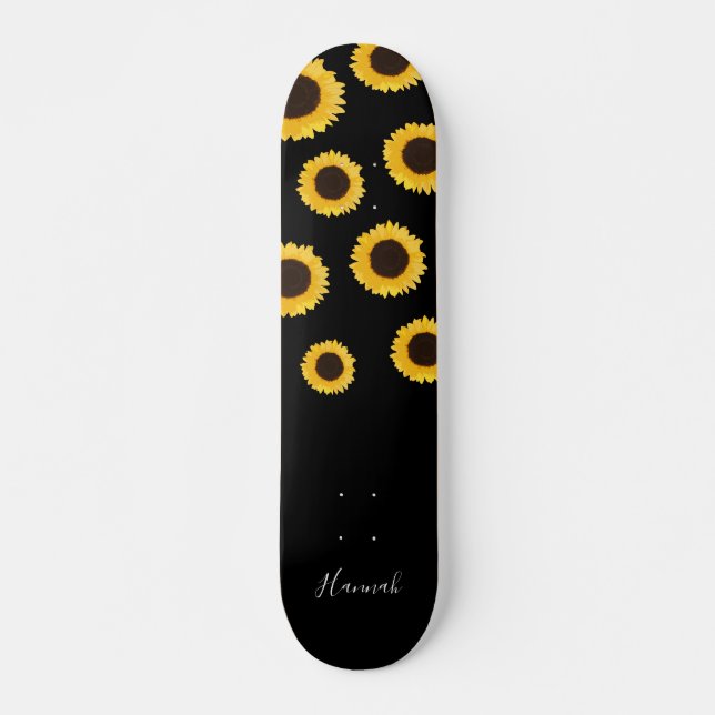 Modern Sunflower Black Personalised Skateboard (Front)