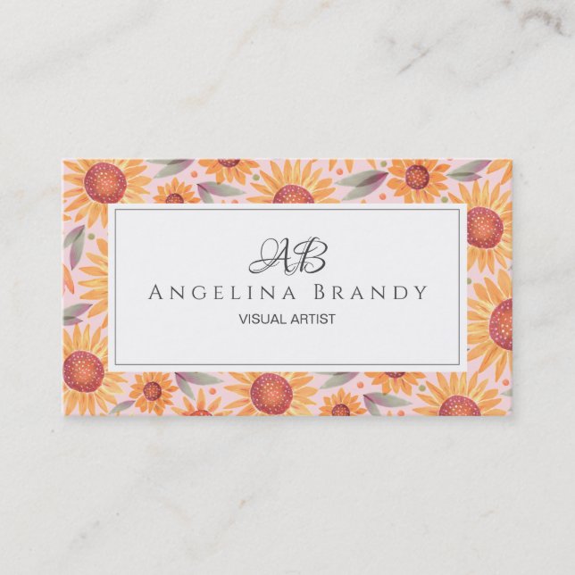 Modern Sunflower Blush Pink Floral Business Card (Front)
