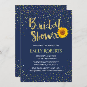 Modern Sunflower Bridal Shower Navy Blue Invitation