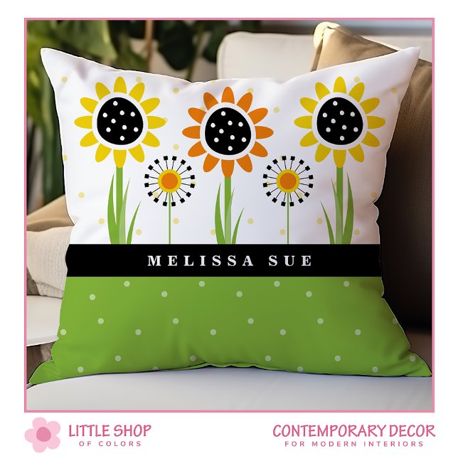 Modern Sunflower Dandelion Monogram Cushion (Creator Uploaded)