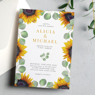 Modern sunflower eucalyptus greenery wedding  invitation