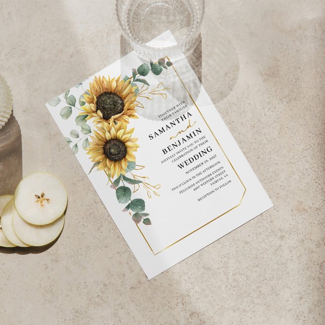 Modern Sunflower Eucalyptus Greenery Wedding Invitation (Creator Uploaded)