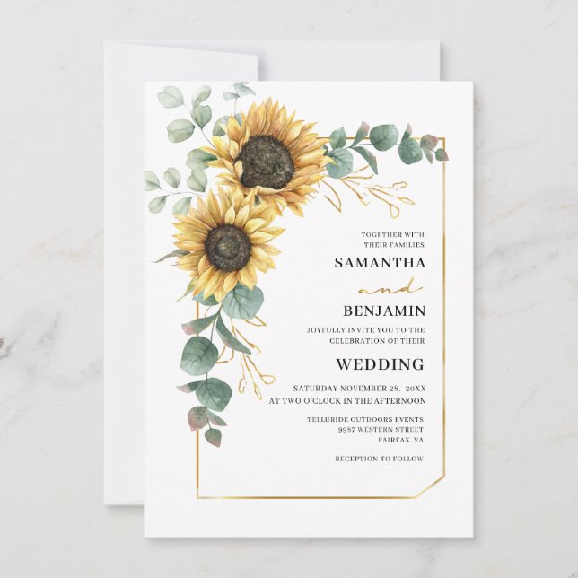 Modern Sunflower Eucalyptus Wedding Invitation (Front)