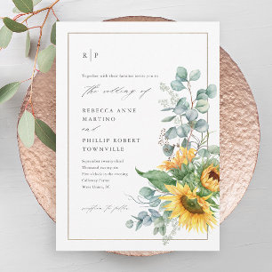 Modern Sunflower Eucalyptus Wedding Magnetic Invitation