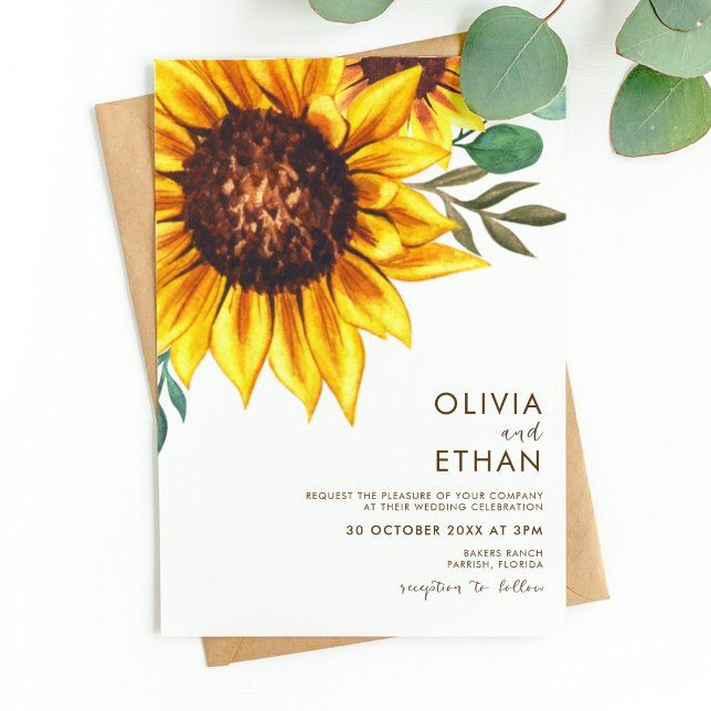 Modern Sunflower Floral Botanical Wedding Invitation (Creator Uploaded)