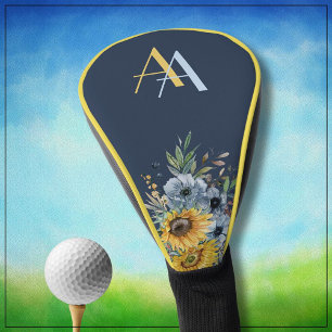 Modern Sunflower Floral Custom Monogram Golf Head Cover
