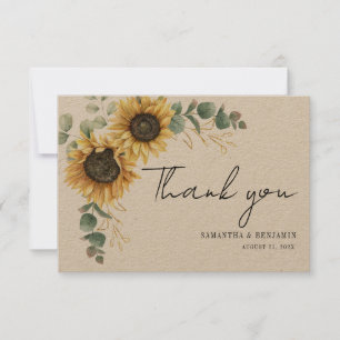 Modern Sunflower Floral Eucalyptus Wedding Thank You Card