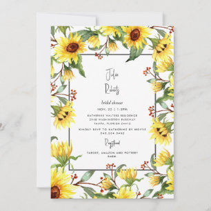 Modern Sunflower Floral Watercolor Bridal Shower  Invitation