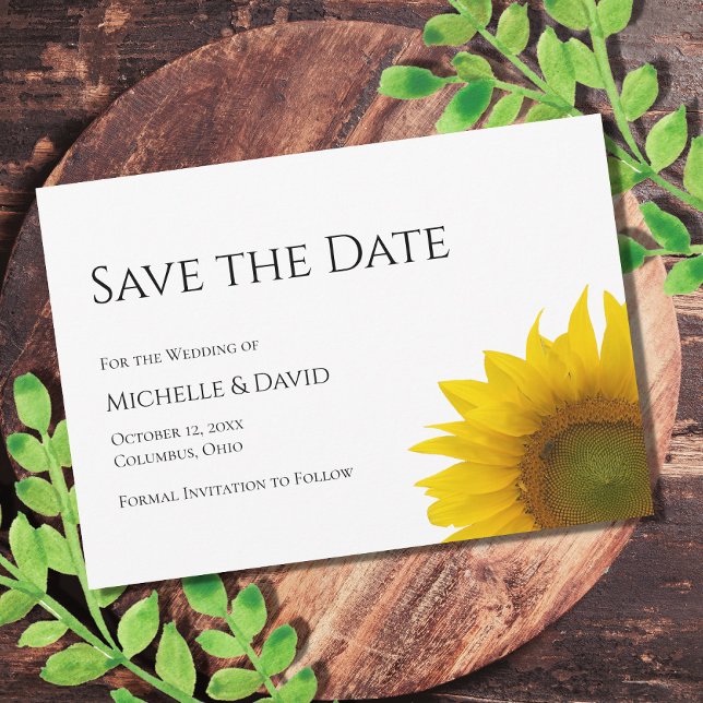 Modern Sunflower Floral Wedding Black White    Save The Date (Creator Uploaded)