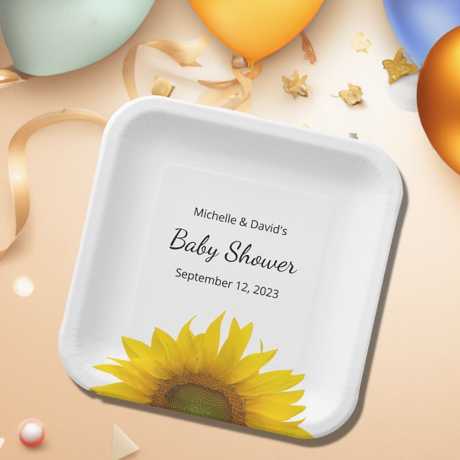 Modern Sunflower Gender Neutral Baby Shower Paper Plate (Creator Uploaded)