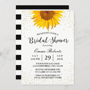Modern Sunflower Gold Confetti Dots Bridal Shower Invitation