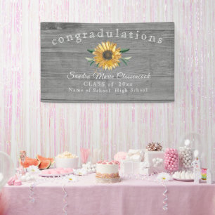 Modern Sunflower graduation Rustic Grey Wood  Banner