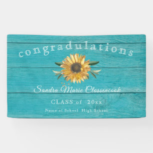 Modern Sunflower graduation Rustic teal Wood Banner