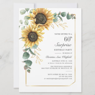 Modern Sunflower Greenery Floral 60th Birthday Invitation