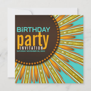 Modern Sunflower Mint Orange Birthday Party Invite