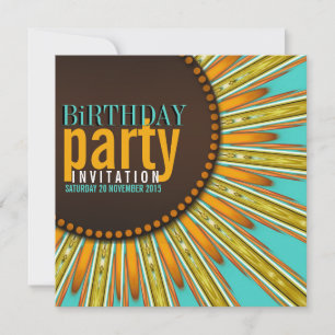Modern Sunflower Mint Orange Birthday Party Invite