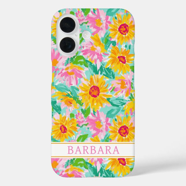 Modern Sunflower Painting Monogrammed Case-Mate iPhone Case (Back)