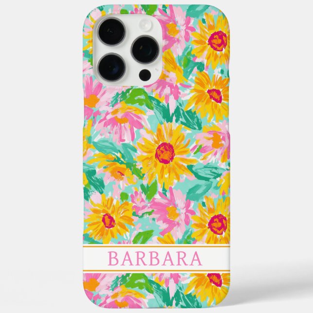 Modern Sunflower Painting Monogrammed Case-Mate iPhone Case (Back)