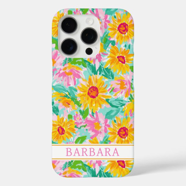 Modern Sunflower Painting Monogrammed Case-Mate iPhone Case (Back)