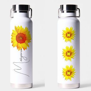 Modern Sunflower Personalised Name & Monogram Water Bottle