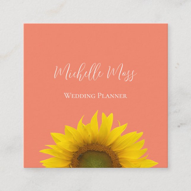 Modern Sunflower QR code Elegant Peach    Square Business Card (Front)