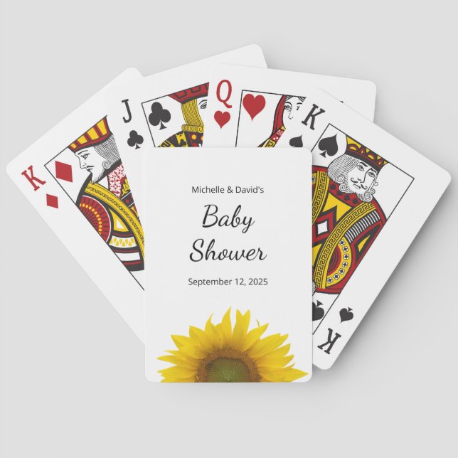Modern Sunflower Simple Floral Baby Shower Playing Cards (Back)