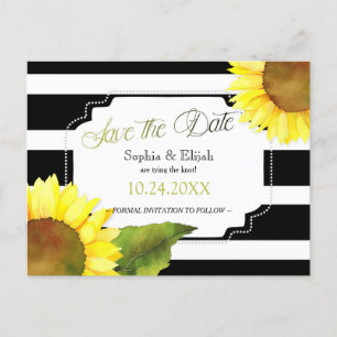 Modern Sunflower & Stripes Wedding Save the Date Announcement Postcard