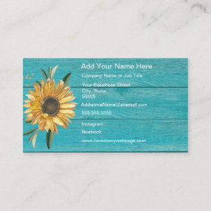 Modern Sunflower Teal Blue Wood Business Card
