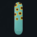 Modern Sunflower Teal Personalised Skateboard<br><div class="desc">Stand out from the crowd with this trendy yellow sunflowers on teal skateboard deck. Use the template tools to personalise with a name.</div>