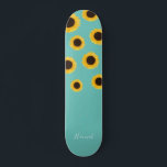 Modern Sunflower Teal Personalised Skateboard<br><div class="desc">Stand out from the crowd with this trendy yellow sunflowers on teal skateboard deck. Use the template tools to personalise with a name.</div>