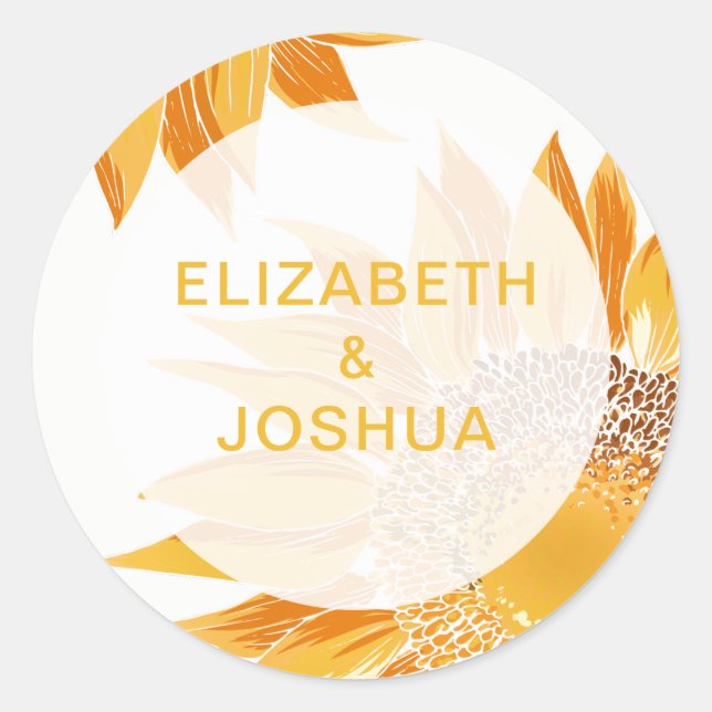 Modern SunFlower Wedding Classic Round Sticker (Front)