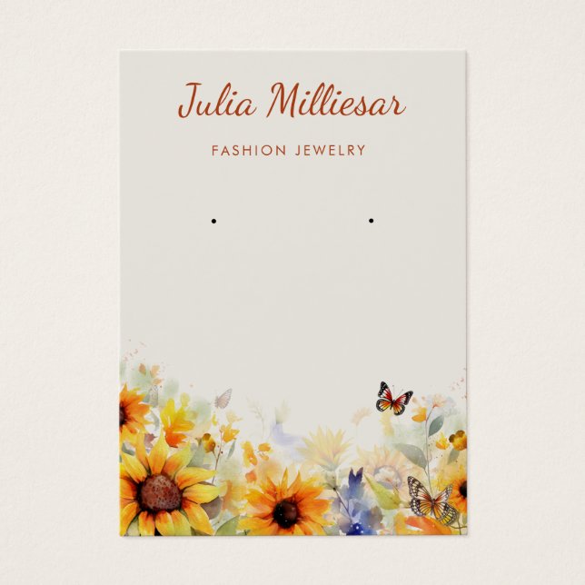 Modern sunflower wildflower earring display card  (Front)
