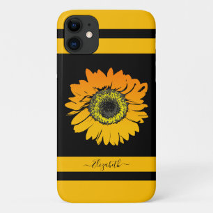 Modern Sunflower Yellow Flower Personalised Name iPhone 11 Case