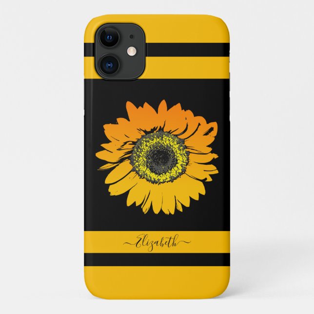 Modern Sunflower Yellow Flower Personalised Name Case-Mate iPhone Case (Back)