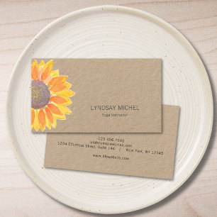 Modern Sunflower Yoga Instructor Kraft Paper Business Card