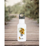 Modern Sunflowers  532 Ml Water Bottle<br><div class="desc">Personalised with name and initial bright yellow sunflowers on white background water bottle. Custom it with a name and initial to create a unique and thoughtful gift,  or treat yourself to a custom bottle that's uniquely yours.</div>