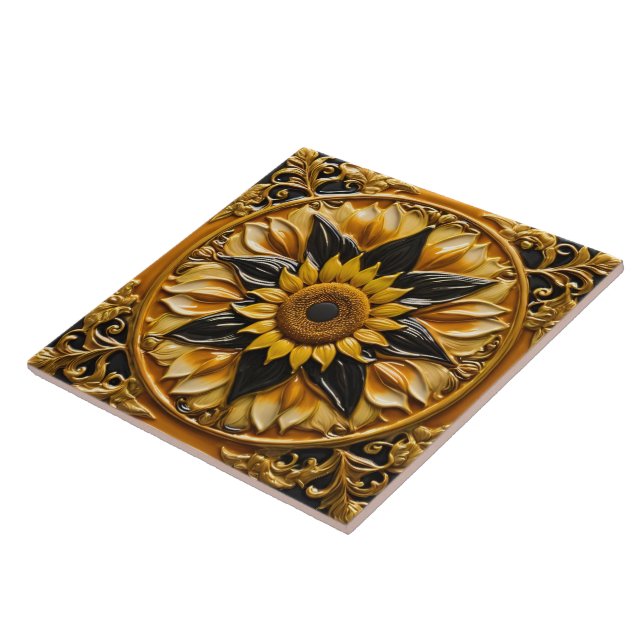 Modern Sunflowers Beautiful Collection Ceramic Tile (Side)