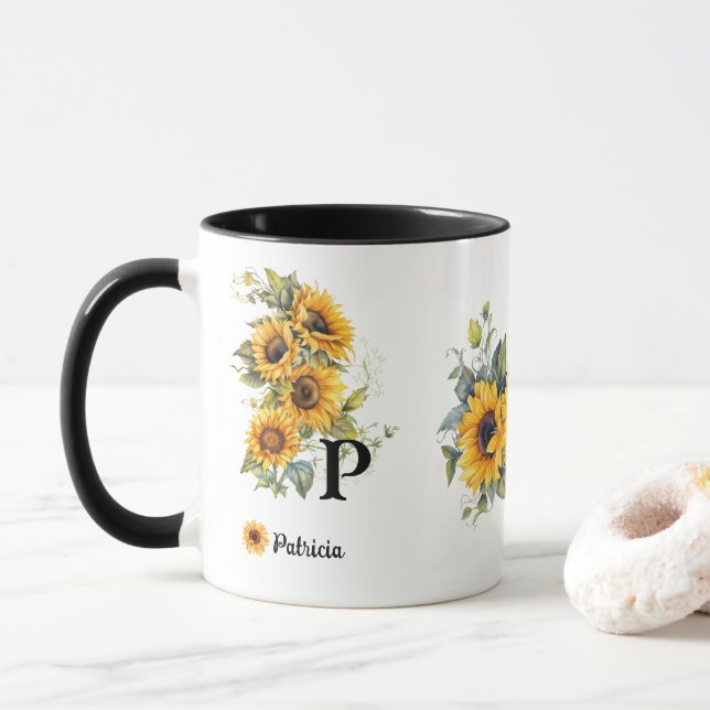 Modern  Sunflowers Blooms Yellow Mug (With Donut)