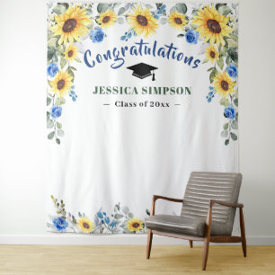 Modern Sunflowers Eucalyptus Photo Grad Backdrop Tapestry