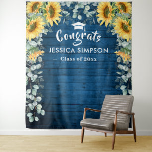 Modern Sunflowers Eucalyptus Photo Rustic Backdrop Tapestry