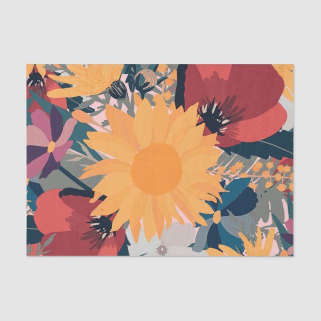 Modern Sunflowers Floral Autumn Colours Design Tissue Paper (Front)