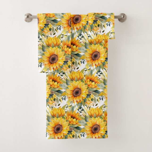 Modern Sunflowers Floral Towel Set (Insitu)