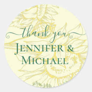 Modern Sunflowers Greenery Sage Gold Wedding Classic Round Sticker